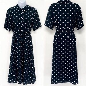 Sandra Darren Elbow Sleeve Dot Tie Shirt Dress